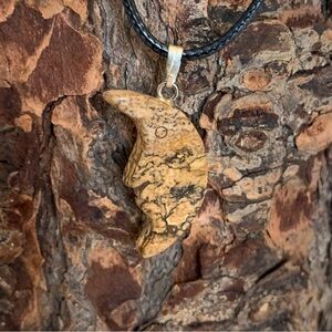 Picture Jasper Crescent Moon Face Pendant Necklace Man in the Moon Celestial 20"